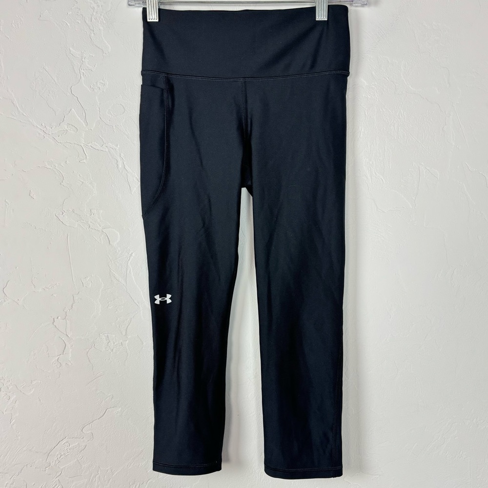 UA Under Armour Leggings Compression Solid Black‎ Heatgear Workout Athletic Knit